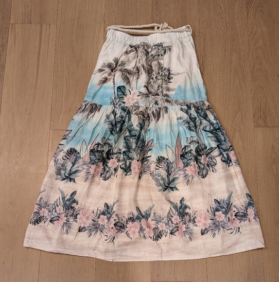 Linen Blend Tropical Print Maxi Skirt - Picture 6 of 8